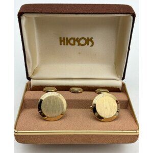 1970s Hickok Tuxedo Cuff Links and Shirt Stud Set-Gold Tone Engravable-NOS MCM